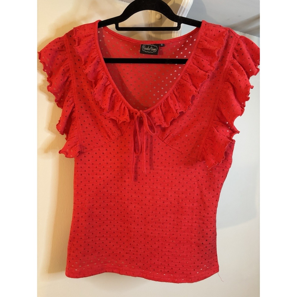 VOODOO VIXEN Red Ruffle Sweater XL Retro‎ Valentine Pin Up